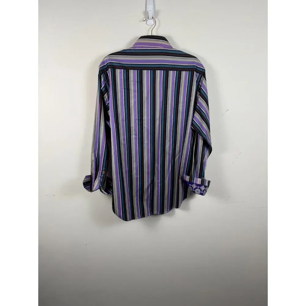 Robert Graham Multicolor Stripe Flip Cuff Dress Shirt Large - Picture 4 of 6